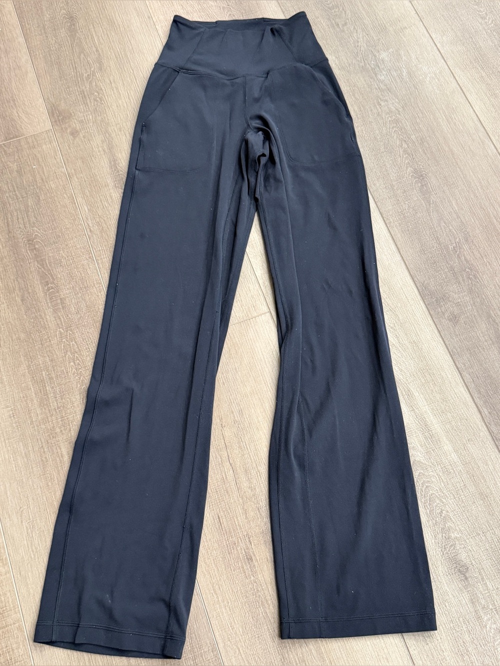 Lululemon Align High Rise Wide Leg Black Pants Pockets Women Sz 0